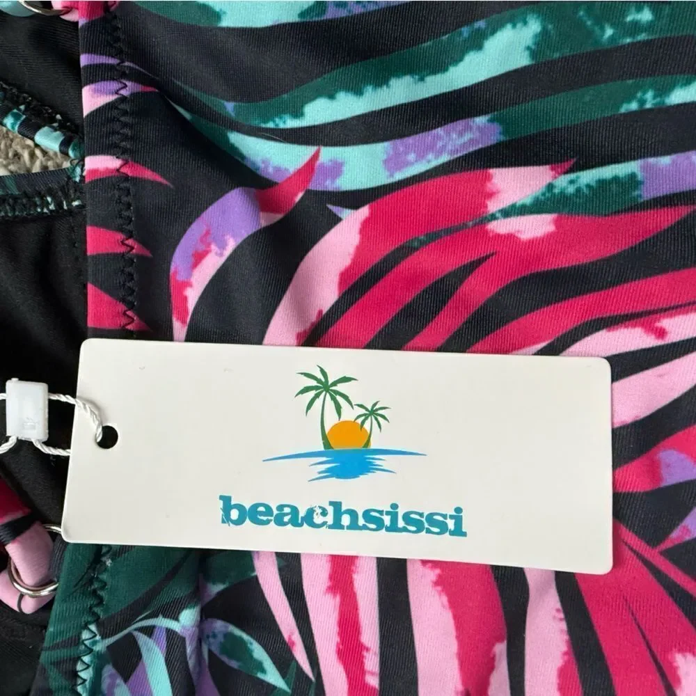 NWT Beachsissi Pink & Black Tropical One Piece Swim Suit
